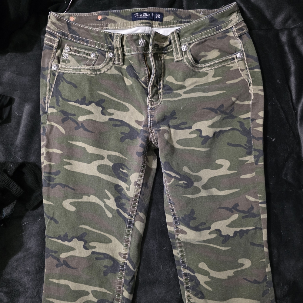 Miss Me Women's Green Camouflage Boot Cut Jeans - Picture 4 of 6